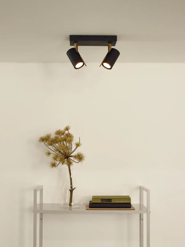 Lucide GRONY - Plafondspot - LED Dim to warm - GU10 - 2x5W 2200K/3000K - Zwart - sfeer 1